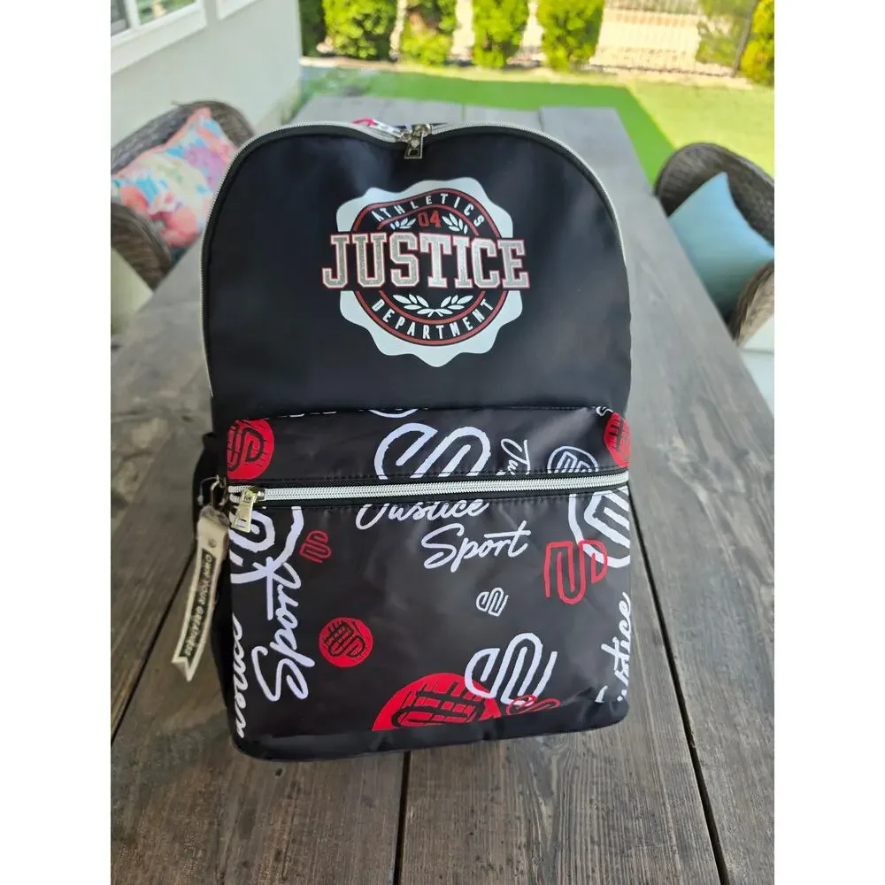 BRAND New With Tags Justice Girls Black w/ Designs Backpack School